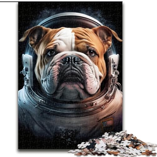 Puzzle für 1000 Teile, Astronauten-Bulldogge, Holzpuzzle für Erwachsene, Größe 50x75cm, anspruchsvolles Denkspiel – entspannendes Spielzeug für Teenager von LYXIANY