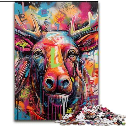 Puzzle für 1000 Teile, Elch-Graffiti, 1000-teiliges Puzzle für Erwachsene, bunt, lustig, herausfordernd und knifflig, 50x75cm Puzzle für 1000 Teile, Elch-Graffiti, 1000-teiliges Puzzle für Erwachsene, bunt, lustig, herausfordernd und knifflig, 50x75cm von LYXIANY