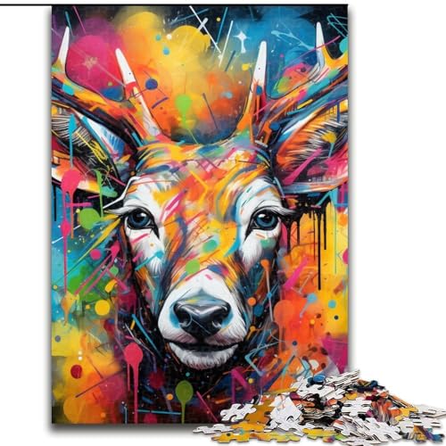 Puzzle für 1000 Teile, Hirsch-Graffiti, 1000-teiliges Puzzle für Erwachsene, bunt, lustig, herausfordernd und knifflig, 26x38cm Puzzle für 1000 Teile, Hirsch-Graffiti, 1000-teiliges Puzzle für Erwachsene, bunt, lustig, herausfordernd und knifflig, 26x38cm von LYXIANY