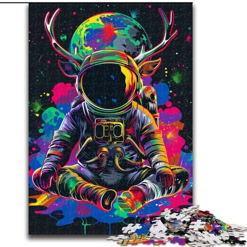 Puzzle für 1000 Teile, Neon-Astronauten-Hirsch, Holzpuzzle für Erwachsene, Größe 50x75cm, anspruchsvolles Denkspiel – entspannendes Spielzeug für Teenager von LYXIANY