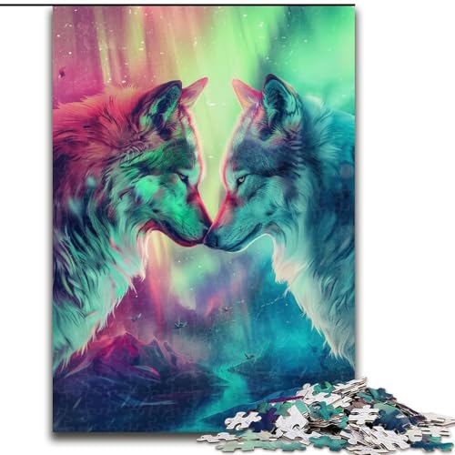 Puzzle für 1000 Teile, Zwei Wölfe in Farbe, Holzpuzzle für Erwachsene, Größe 50x75cm, anspruchsvolles Denkspiel – entspannendes Spielzeug für Teenager von LYXIANY