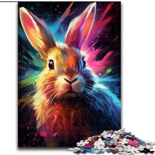 Puzzle für 1000 Teile, buntes Kaninchen-Malpuzzle aus Holz für Erwachsene, Größe 50x75cm, anspruchsvolles Denkspiel – entspannendes Spielzeug für Teenager von LYXIANY