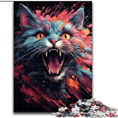 Puzzle für 1000 Teile, erstaunlich farbenfrohes Holzpuzzle mit magischer Katze für Erwachsene, Größe 50x75cm, anspruchsvolles Denkspiel – entspannendes Spielzeug für Teenager von LYXIANY