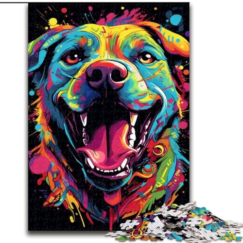 Puzzle für 1000 Teile EIN fröhlicher, frecher Hund, Holzpuzzle für Erwachsene, Größe 50x75cm, anspruchsvolles Denkspiel – entspannendes Spielzeug für Teenager von LYXIANY
