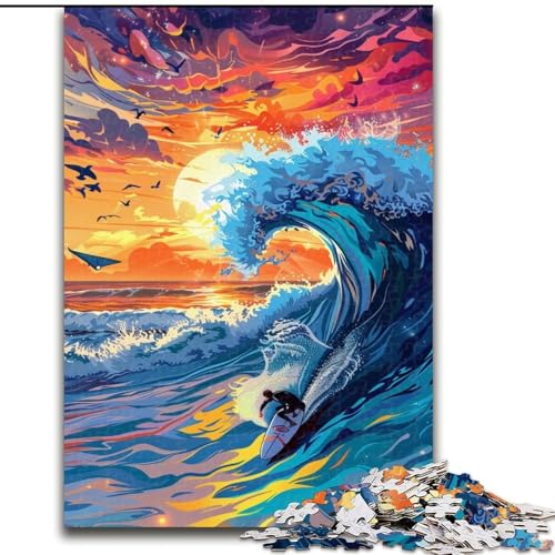 Puzzle für 1000 Teile Surfer auf dem Meer, Holzpuzzle für Erwachsene, Größe 50x75cm, anspruchsvolles Denkspiel – entspannendes Spielzeug für Teenager von LYXIANY