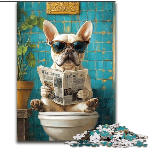 Puzzle für Erwachsene, 1000 Puzzles, Bulldogge auf der Toilette, anspruchsvolles Spiel und Familienspiel, Wanddekoration, einzigartige Geburtstags (Größe 26x38cm) von LYXIANY