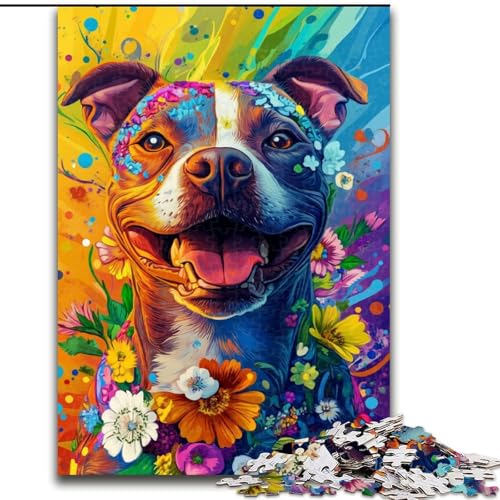 Puzzle für Erwachsene, 1000 Puzzles, Bullterrier mit Blumen, Lernspielzeug für Erwachsene, ganze Familie ab 14 Jahren (Größe 50x75cm) von LYXIANY