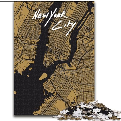 Puzzle für Erwachsene, 1000 Puzzles, Goldene Karte von New York City, Lernspielzeug, Familienspiele, geeignet als Schreibtischdekoration, 50x75cm von LYXIANY