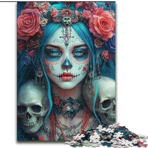 Puzzle für Erwachsene, 1000 Puzzles, Totenkopf-Mädchen im mexikanischen Stil, Stressabbau, schwierige Herausforderung, einzigartige Heimdekoration und Geschenke (Größe 26x38cm) von LYXIANY
