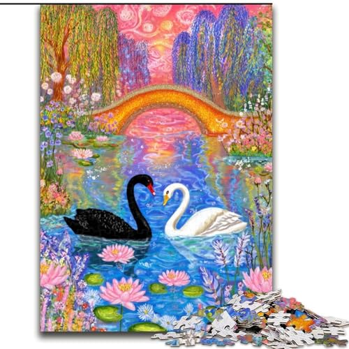 Puzzle für Erwachsene, 1000 Puzzles, schwarz-weißer Schwan, Stressabbau, schwierige Herausforderung, einzigartige Heimdekoration und Geschenke (Größe 50x75cm) von LYXIANY