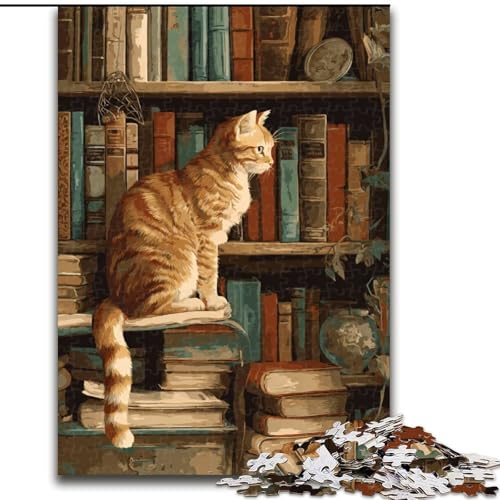 Puzzle für Erwachsene, 1000 Puzzles „Katze auf dem Bücherregal“, aus Holz, anspruchsvolles Denkspiel für Teenager, unterhaltsames interaktives Spiel für die ganze Familie, Größe 50x75cm Puzzle für Erwachsene, 1000 Puzzles „Katze auf dem Bücherregal“, aus Holz, anspruchsvolles Denkspiel für Teenager, unterhaltsames interaktives Spiel für die ganze Familie, Größe 50x75cm von LYXIANY