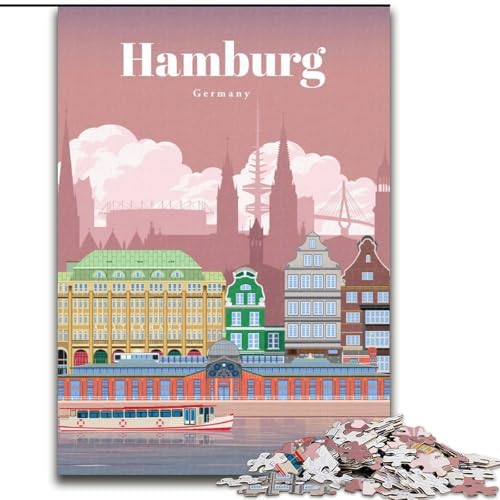Puzzle für Erwachsene, 1000 Puzzleteile, Reise nach Hamburg, anspruchsvolles Spiel und Familienspiel, ganze Familie (50x75cm),1000 Teile von LYXIANY