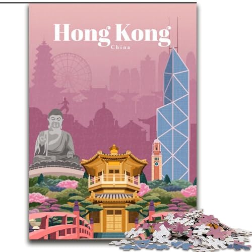 Puzzle für Erwachsene, 1000 Puzzleteile, Reise nach Hongkong, anspruchsvolles Spiel und Familienspiel, ganze Familie (50x75cm),1000 Teile von LYXIANY