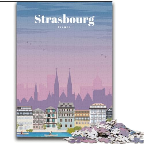 Puzzle für Erwachsene, 1000 Puzzleteile, Reise nach Straßburg, anspruchsvolles Spiel und Familienspiel, ganze Familie (38x52cm),1000 Teile von LYXIANY