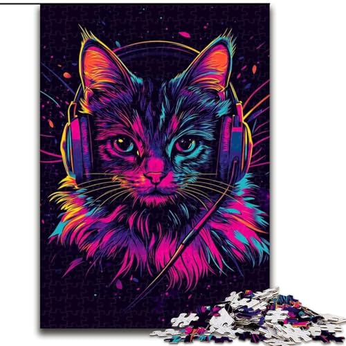 Puzzle für Erwachsene, 1000 Stück, Katze mit Kopfhörern, geeignet für Personen ab 14 Jahren, Lernspiele, Wichtelgeschenke (Größe 26x38cm) von LYXIANY