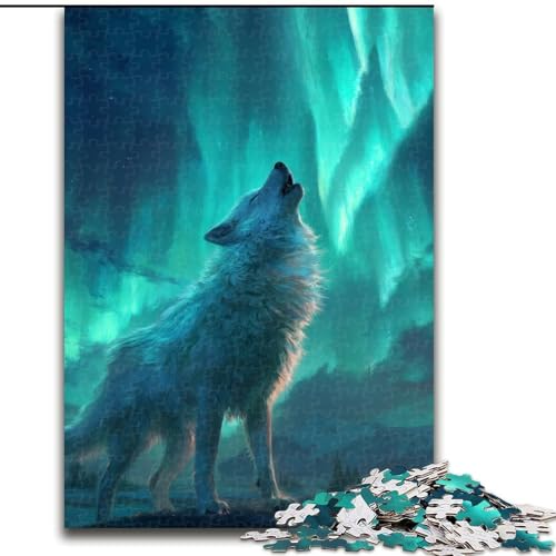 Puzzle für Erwachsene, 1000 Teile, „Wolf unter der Aurora“, Puzzle für die Heimdekoration, ideales Weihnachts- und Neujahrsgeschenk für Teenager (Größe 26x38cm) von LYXIANY