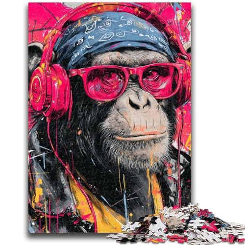 Puzzle für Erwachsene, 1000 Teile, AFFE mit Kopfhörer, für Kinder ab 14 Jahren, Spielspielzeug, ganze Familie, 26x38cm von LYXIANY