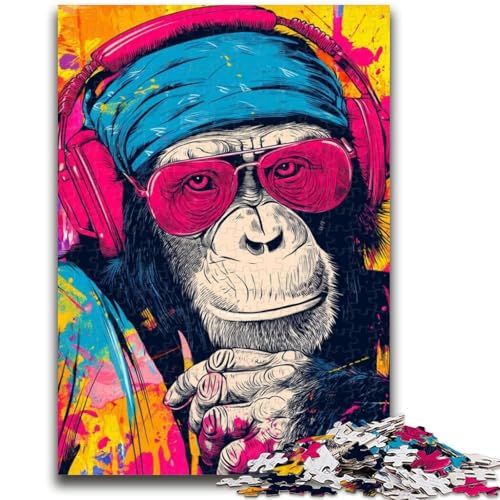 Puzzle für Erwachsene, 1000 Teile, AFFE mit Kopfhörer, für Kinder ab 14 Jahren, Spielspielzeug, ganze Familie, 26x38cm von LYXIANY