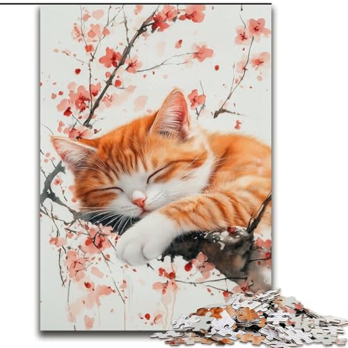Puzzle für Erwachsene, 1000 Teile, Aquarell-Katze und Kirschblüten, ideal für Teenager und Sammler, Reisegeschenk, Familienaktivität (Größe 26x38cm) von LYXIANY