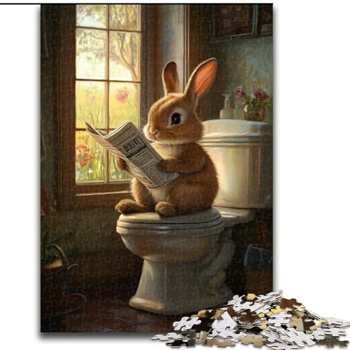 Puzzle für Erwachsene, 1000 Teile, Baby-Häschen auf der Toilette, anspruchsvolles Spiel und Familienspiel mit vollständig ineinandergreifenden, zufällig geformten Teilen (Größe 50x75cm) von LYXIANY