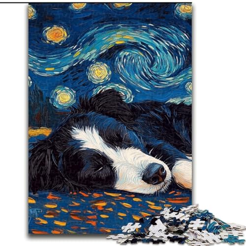 Puzzle für Erwachsene, 1000 Teile, Border Collie-Nachthimmel, Kartonpuzzle für Erwachsene, Größe 38x26cm, anspruchsvolles Denkspiel, Familienaktivität, Heimdekoration von LYXIANY