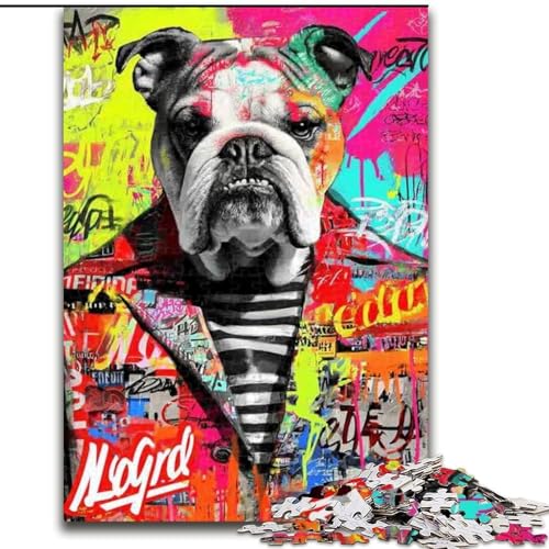 Puzzle für Erwachsene, 1000 Teile, Bulldog-Doodle, für 14+, für Familienspaß und Spieleabende, Künstlersammlung, Bildende Kunst (Größe 26x38cm) von LYXIANY