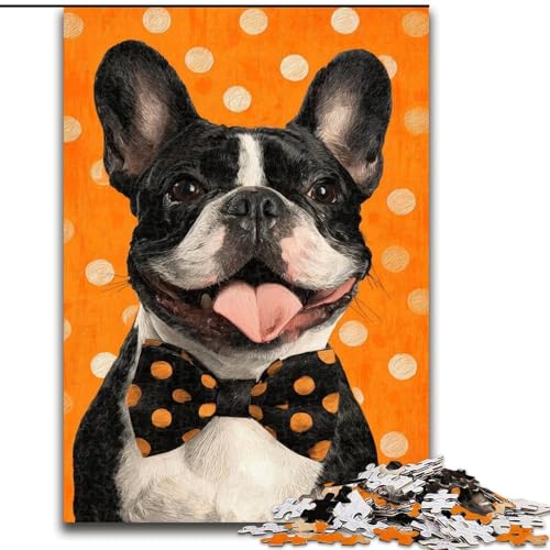 Puzzle für Erwachsene, 1000 Teile, Bulldogge mit Fliege, anspruchsvolles Denkspiel, Familienaktivität, Heimdekoration, (Größe 26x38cm) von LYXIANY