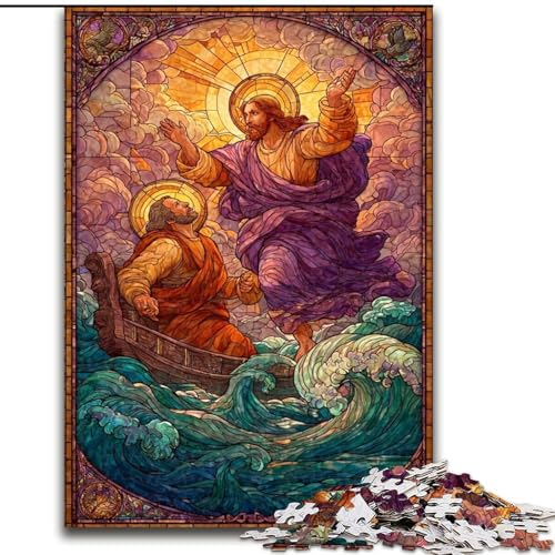 Puzzle für Erwachsene, 1000 Teile, Buntglas-Jesus-Puzzle, pädagogisches Denkspiel, künstlerische Heim- und Bürodekoration, ab 14 Jahren (Größe 26x38cm) von LYXIANY