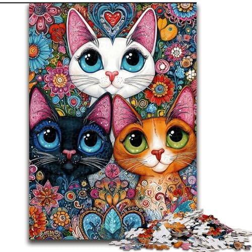 Puzzle für Erwachsene, 1000 Teile, DREI Katzen, Denkspiel, Lernspiel für Geburtstag, Weihnachten, für 14-Jährige, 26x38cm von LYXIANY
