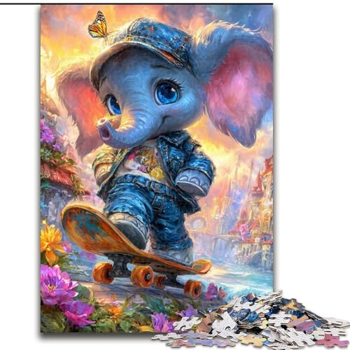 Puzzle für Erwachsene, 1000 Teile, Elefant auf Skateboard, aus Holz, für Teenager und Jugendliche, ideales Geburtstags, Größe 50x75cm Puzzle für Erwachsene, 1000 Teile, Elefant auf Skateboard, aus Holz, für Teenager und Jugendliche, ideales Geburtstags, Größe 50x75cm von LYXIANY