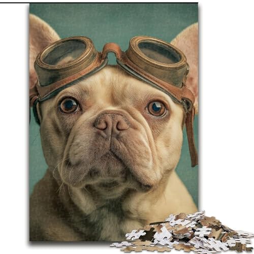 Puzzle für Erwachsene, 1000 Teile, Französische Bulldogge, Pilotenpuzzle aus Karton, anspruchsvolles DIY-Denkspiel, interaktives Familienspiel, Größe 38x26cm von LYXIANY