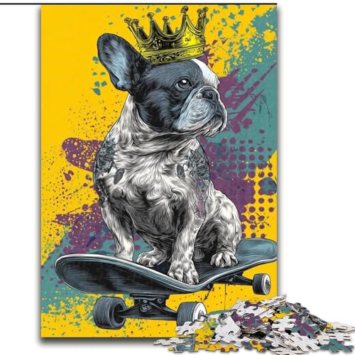 Puzzle für Erwachsene, 1000 Teile, Französische Bulldogge auf Skateboard, für Kinder ab 14 Jahren, Heimdekoration als Geschenk für die ganze Familie und Freunde (Größe 26x38cm) von LYXIANY