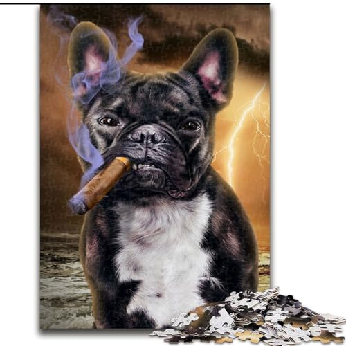 Puzzle für Erwachsene, 1000 Teile, Französische Bulldogge mit Zigarre, Elefantenspielzeug, Denkspiel, Geburtstagsgeschenk, Geschenke, Wandkunst, für Kinder ab 14 Jahren (Größe 50x75cm) von LYXIANY