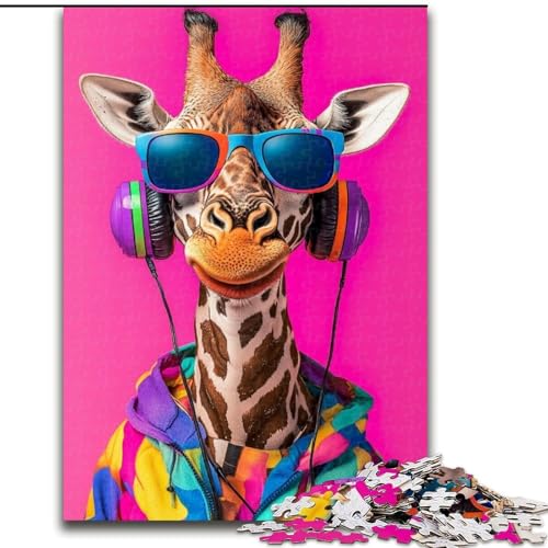 Puzzle für Erwachsene, 1000 Teile, Giraffe hört Musik, Lernspiele, Heimdekoration ganze Familie (Größe 50x75cm) von LYXIANY
