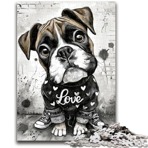 Puzzle für Erwachsene, 1000 Teile, Happy Boxer Puppy, pädagogisches Familienspiel, als Geschenk für die ganze Familie, für Kinder ab 14 Jahren, 26x38cm von LYXIANY