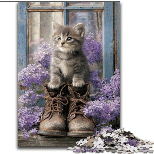 Puzzle für Erwachsene, 1000 Teile, Kätzchen in Lavendel, Spielzeug, Lernspiele, Stressabbau, tolle Geschenke und Spielzeuge, 50x75cm von LYXIANY