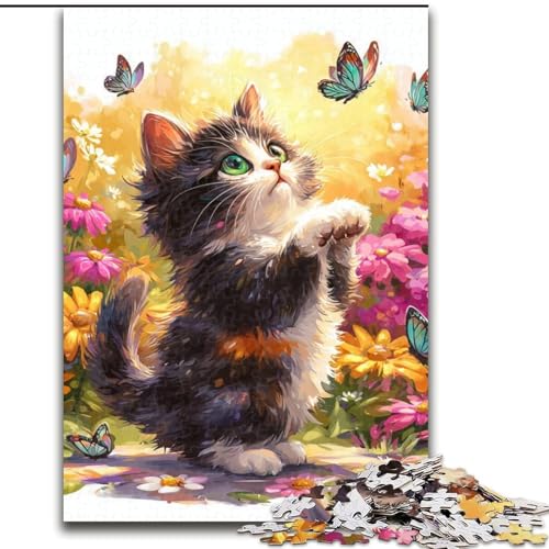 Puzzle für Erwachsene, 1000 Teile, Kätzchen und Schmetterling, Elefantenspielzeug, Denkspiel, Geburtstagsgeschenk, Geschenke, Wandkunst, für Kinder ab 14 Jahren (Größe 50x75cm) von LYXIANY