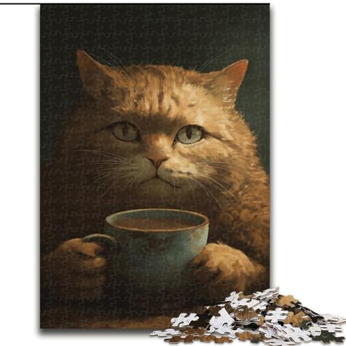 Puzzle für Erwachsene, 1000 Teile, Kaffeetrinkende Katze, Hilft Dem Gehirn, Süchtig Machendes Spielzeug Zu Trainieren, Um Geduld Zu Fördern, Perfekte Dekoration, 38x26cm von LYXIANY