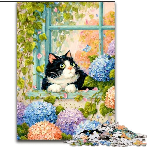 Puzzle für Erwachsene, 1000 Teile, Katze am Fenster, Spielzeug, Lernspiele, Stressabbau, tolle Geschenke und Spielzeuge (Größe 50x75cm) von LYXIANY