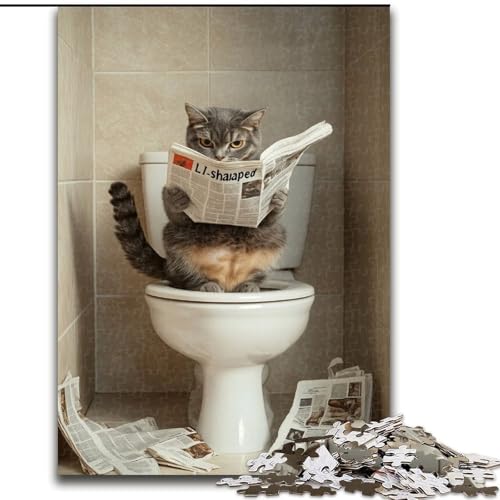 Puzzle für Erwachsene, 1000 Teile, Katze auf der Toilette, Puzzle aus Holz, anspruchsvolles Denkspiel für Teenager, Familienspaß, interaktives Spiel, Größe 50x75cm Puzzle für Erwachsene, 1000 Teile, Katze auf der Toilette, Puzzle aus Holz, anspruchsvolles Denkspiel für Teenager, Familienspaß, interaktives Spiel, Größe 50x75cm von LYXIANY