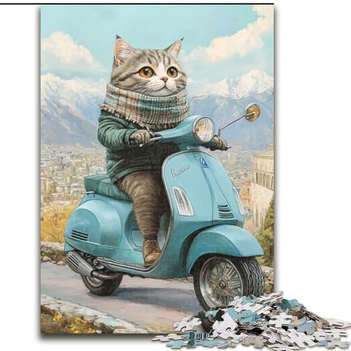 Puzzle für Erwachsene, 1000 Teile, Katze auf einem Motorrad, geeignet für Kinder ab 14 Jahren, Lernspiele für zu Hause, DIY-Spielzeug, Kunstwerk, Geschenk (Größe 50x75cm) von LYXIANY