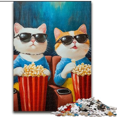 Puzzle für Erwachsene, 1000 Teile, Katze isst Popcorn, Herausforderung für die Gehirnintelligenz, süchtig machendes Spielzeug, Geburtstagsgeschenk, Geschenke, Wandkunst (Größe 50x75cm) von LYXIANY