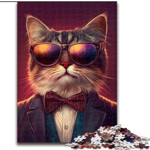 Puzzle für Erwachsene, 1000 Teile, Katze mit Brille, dekomprimierendes intellektuelles Lernspielzeug, ganze Familie (Größe 50x75cm) von LYXIANY