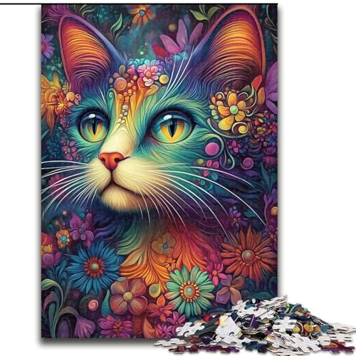 Puzzle für Erwachsene, 1000 Teile, Katze und Blumen, Spielzeug, Lernspiele, Stressabbau, tolle Geschenke und Spielzeuge, 26x38cm von LYXIANY