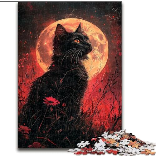 Puzzle für Erwachsene, 1000 Teile, Katze unter dem Mond, Puzzle, Spiel für Erwachsene, Geschenk, Familien-Interaktives Spiel, Gehirn-Herausforderung, Geschenk (Größe 50x75cm) von LYXIANY