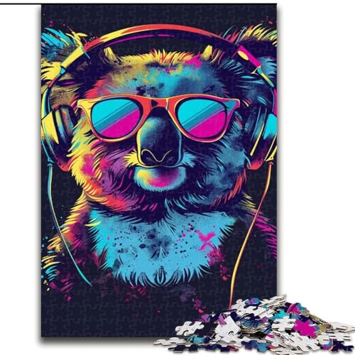 Puzzle für Erwachsene, 1000 Teile, Koala mit Kopfhörern und Sonnenbrille, Holzpuzzle, Größe 50x75cm, ideal für Familienspaß, Entspannung von LYXIANY