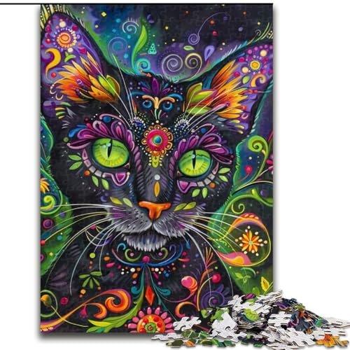 Puzzle für Erwachsene, 1000 Teile, Kunst, Katze, Lernspielzeug, Familienspiele, geeignet als Schreibtischdekoration (Größe 50x75cm) von LYXIANY