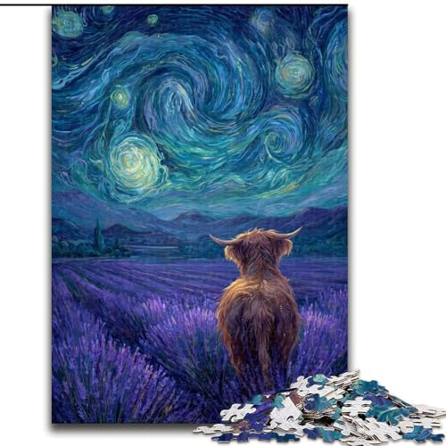 Puzzle für Erwachsene, 1000 Teile, Lavendel unter dem Nachthimmel, Puzzle aus Holz für Teenager, interaktives Familienspiel, herausforderndes Geschenk, Größe 50x75cm von LYXIANY