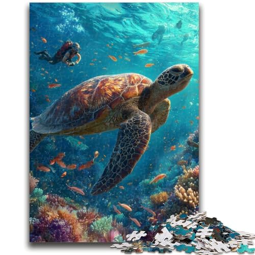 Puzzle für Erwachsene, 1000 Teile, Meeresschildkröte, schwierig und herausfordernd, mit passendem Poster und Quizblatt, für Alter 14, 26x38cm von LYXIANY