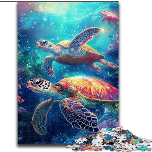 Puzzle für Erwachsene, 1000 Teile, Schildkröte auf dem Meeresboden, Puzzle aus Holz, Spielzeug, Geschenk, pädagogisches, intellektuelles, entspannendes Spaßspiel für die ganze Familie, Größe 50x75cm von LYXIANY